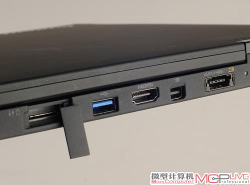 主要接口位于机身背面，包括USB 3.0、USB/eSATA、HDMI以及Mini DisplayPort，接口数量虽然不多但非常齐全。